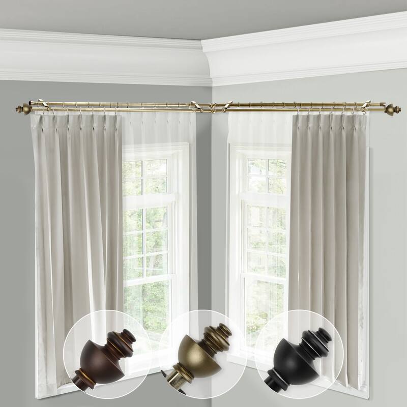 Corner Window Curtain Rod Double, Adjustable Rustic Curtain Rods 48-84 Inch, Home Decor Hardware - M