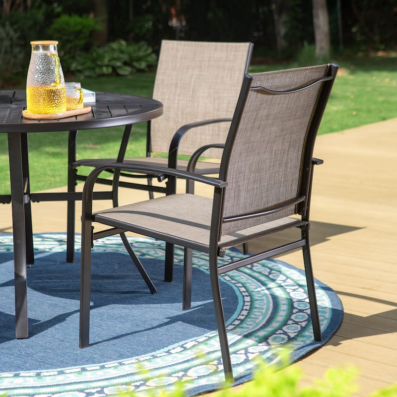 MAISON ARTS 5-Piece Patio Dining Set, Geometrically Stamped Round Table and 4 Textilene Dining Chairs