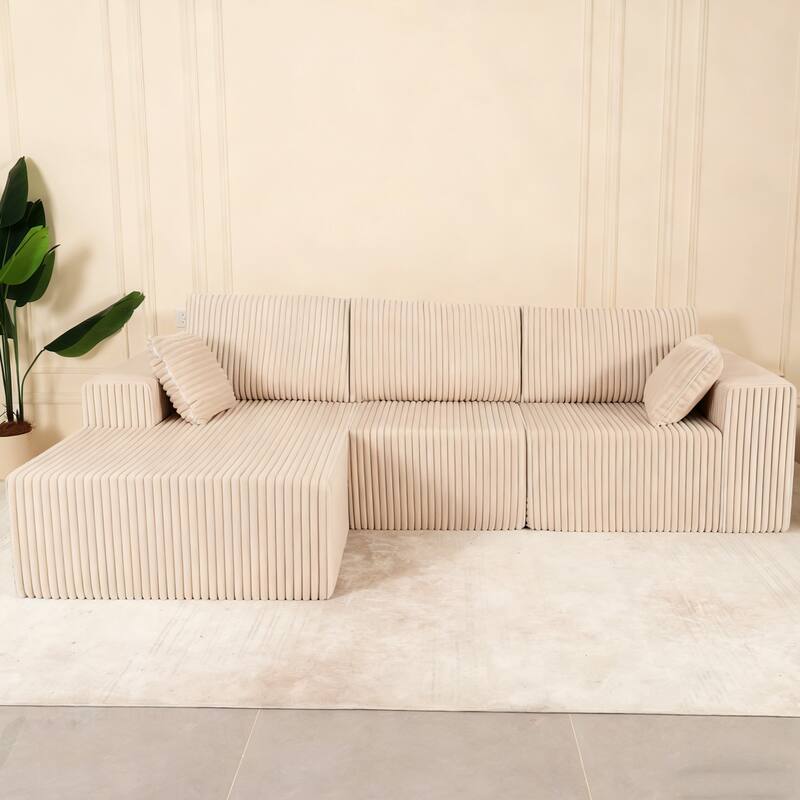 L-Shape Sectional Sofa with Chaise & Pillow, Deep-Seat Cloud Couch