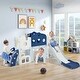 preview thumbnail 1 of 37, 7-in-1 Toddler Slide Set - Spaceship Playset with Slide, Arch Tunnel, Basketball Hoop, and Toy Storage Blue