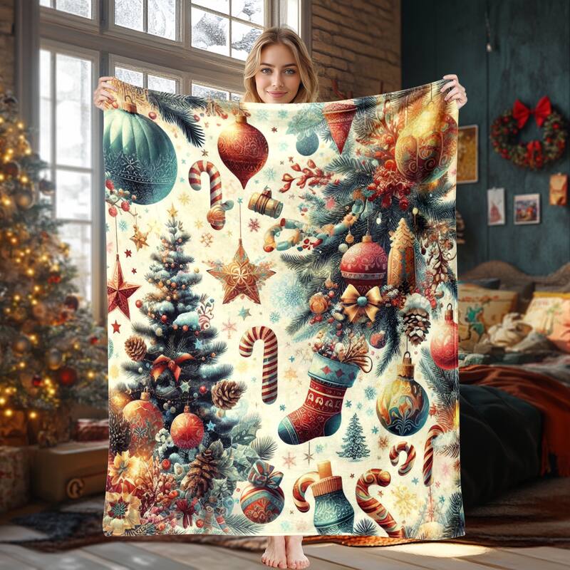 Christmas Throw Blanket Holiday Xmas Gift Fleece Blanket