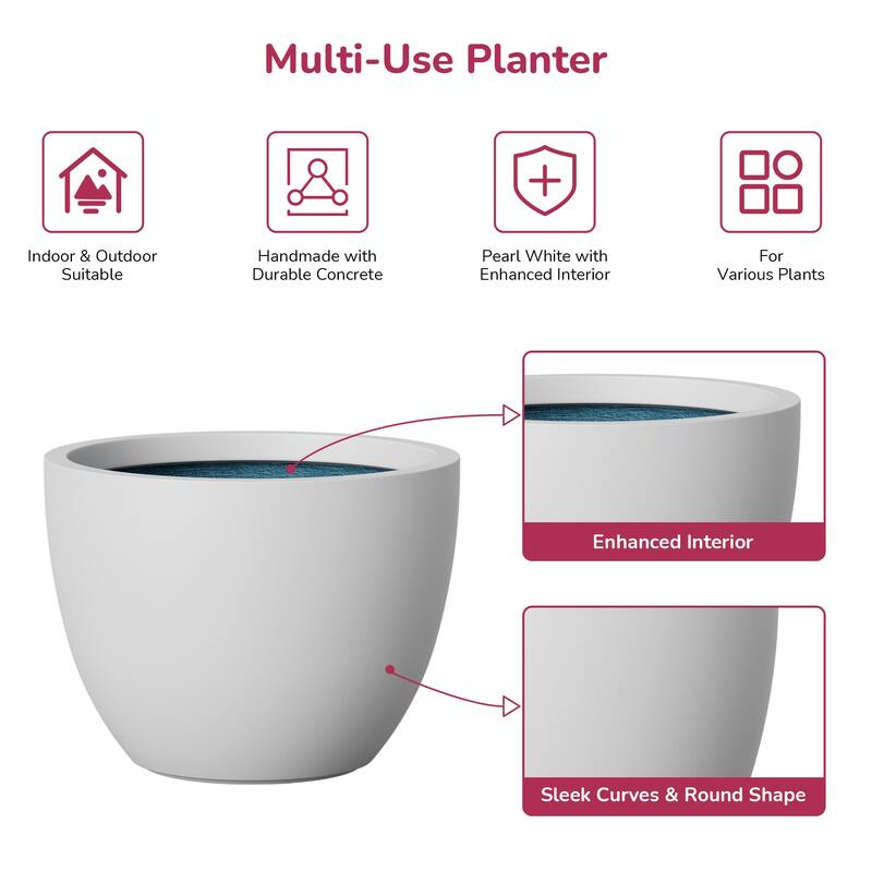 Concrete Round Planter/ Pot (Upgraded Interior) with Drainage Holes