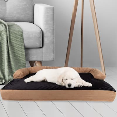 Tan/Black Pet Bed - 3-Layer Orthopedic Dog Sofa with Cooling Gel, Memory Foam and Neck Bolster