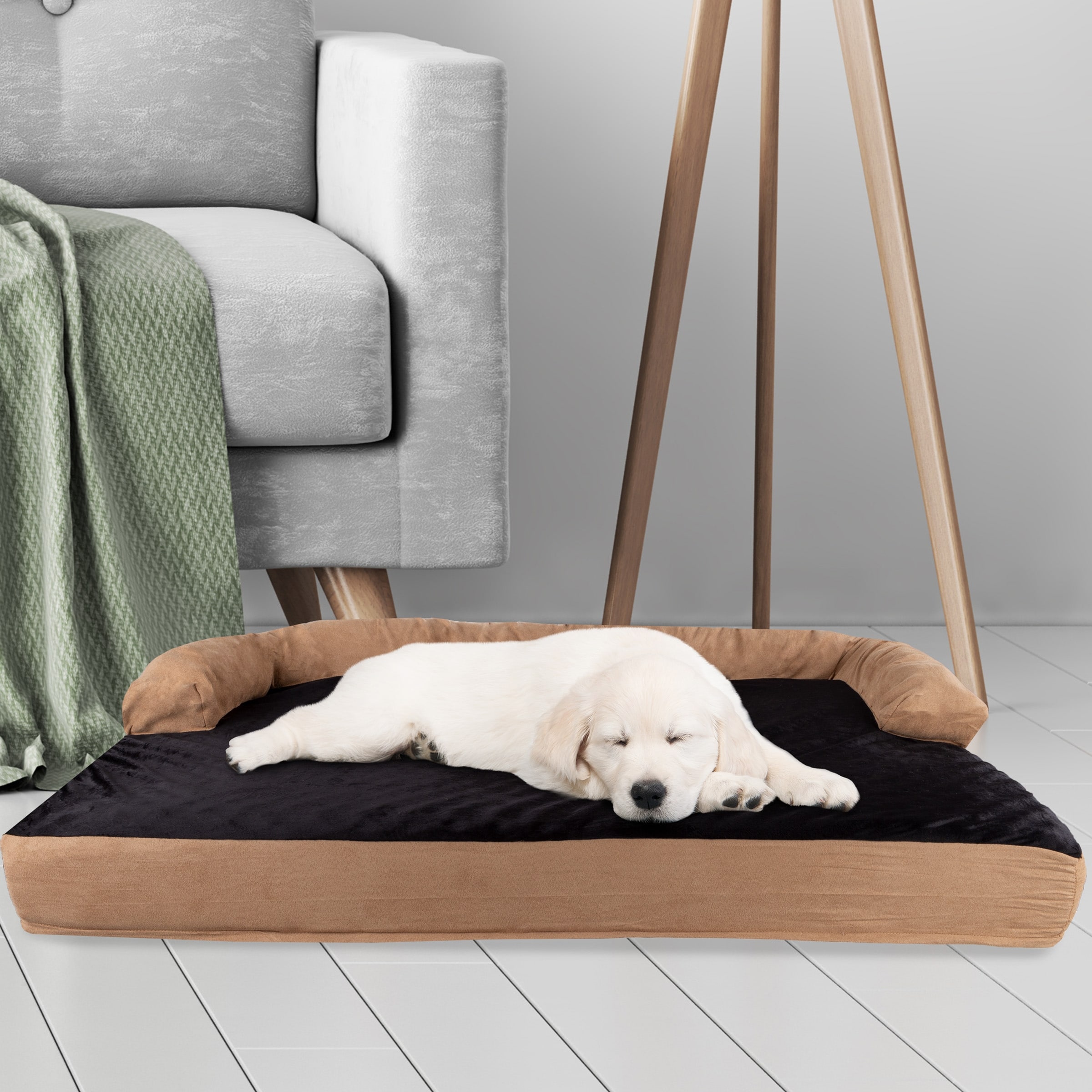 Tan Black Pet Bed 3 Layer Orthopedic Dog Sofa with Cooling Gel Memory Foam and Neck Bolster On Sale Bed Bath Beyond 12710961