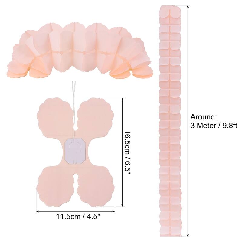 9.8ft Four-Leaf Garland, 9 Pack Tissue Paper Hanging Flower - Coral