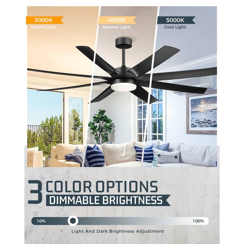 70 Inch 24W DC Led Ceiling Fan with Lights, 8-Blades, Remote Control and App and Alexa Google Voice Control