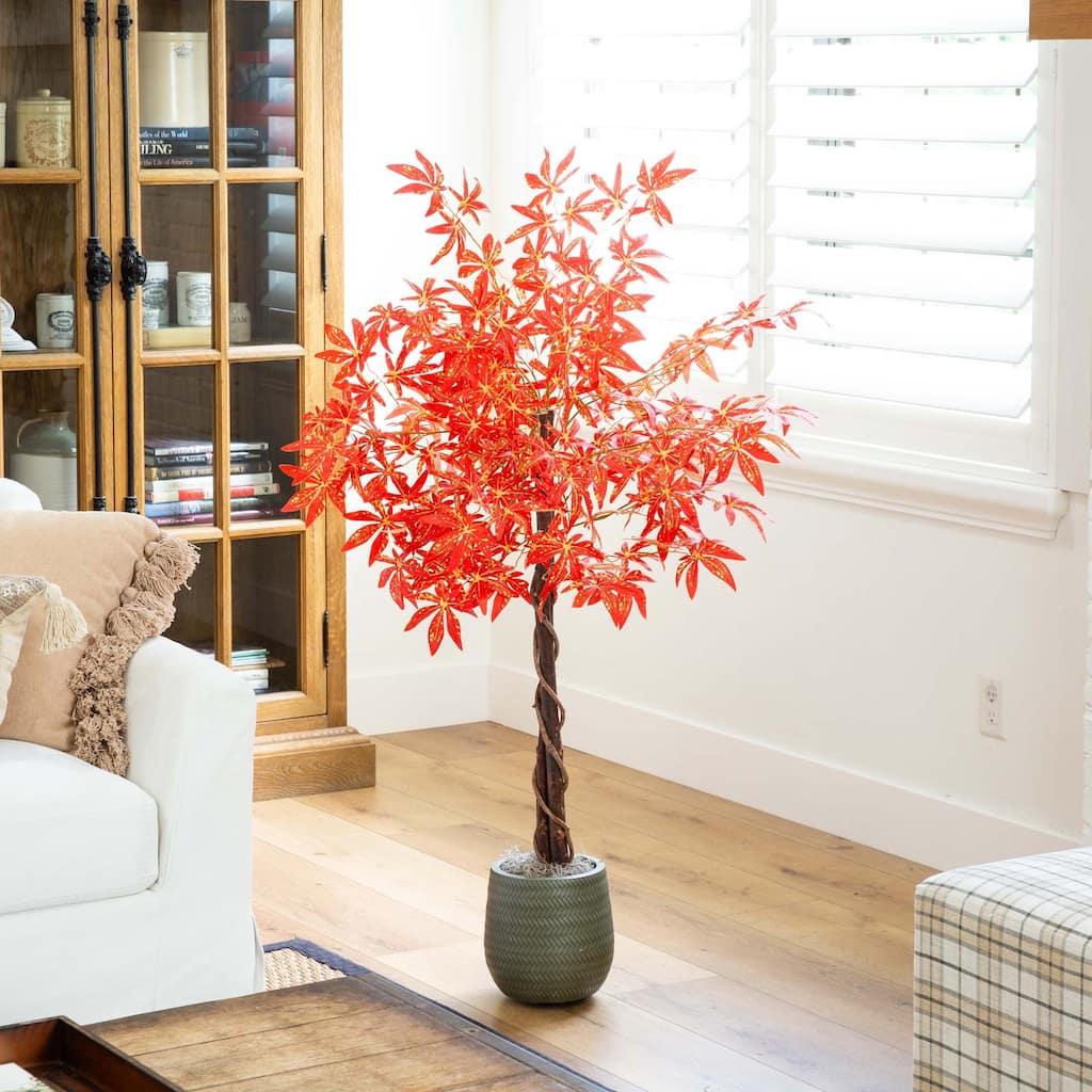Potted Autumn Maple Artificial Tree - 4' - Orange and Yellow