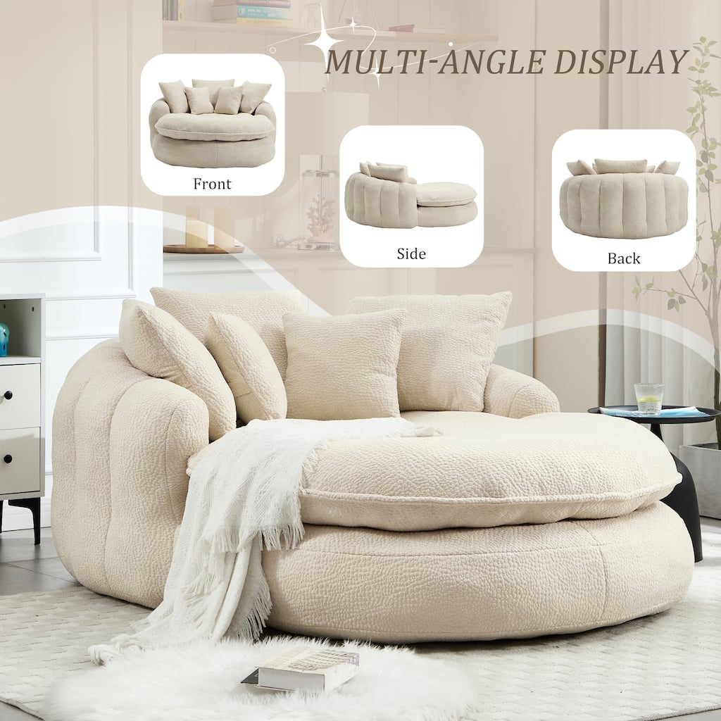 Oversized Chenille Single Sofa Chair / Oval Upholstered Bean Bag Sofa / Living Room Lazy Floor Sofa Chaise Lounges Cloud Couch