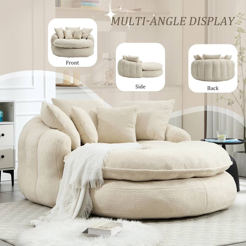 Oversized Oval Upholstered Bean Bag Sofa, Lazy Sofa with 3 Large Pillows and 2 Small Pillows, Wrap Around Backrest