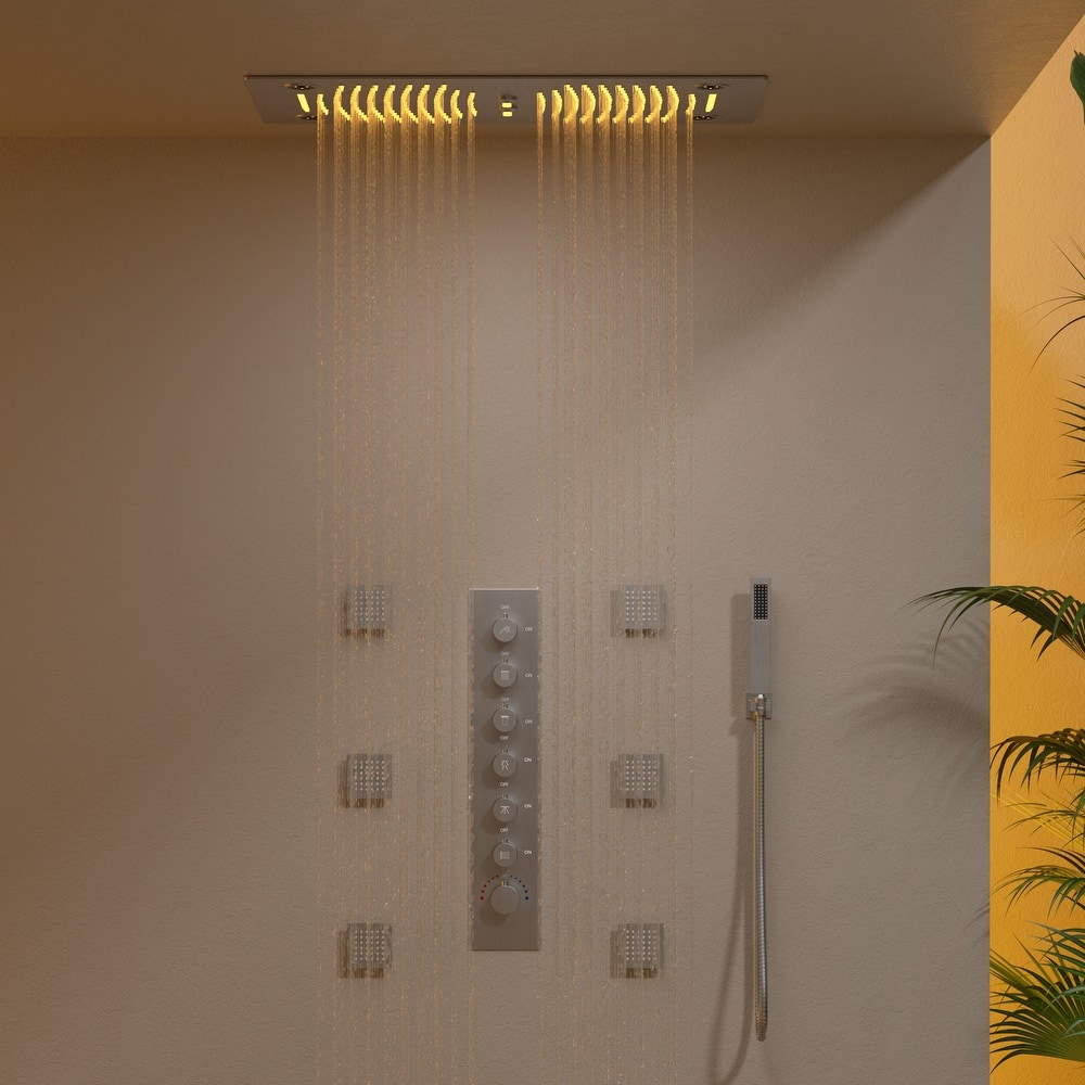 GRANDJOY LED Shower System 28" Luxury Shower Head with 6 Body Jets