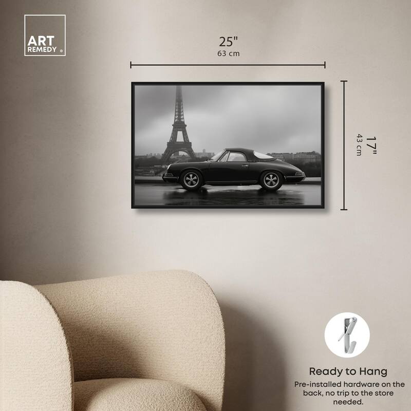 Classic Car and Eiffel Noir Canvas by Art Remedy