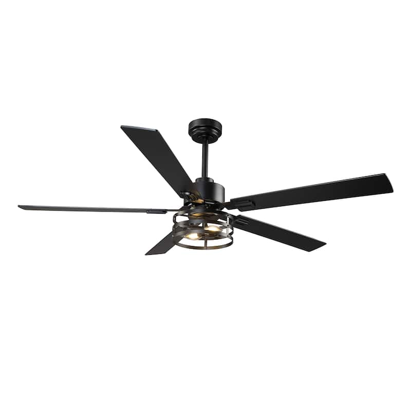 Vaczon 52" Industrial Reversible Wood 5-Blade Black Ceiling Fan with Light and APP Control