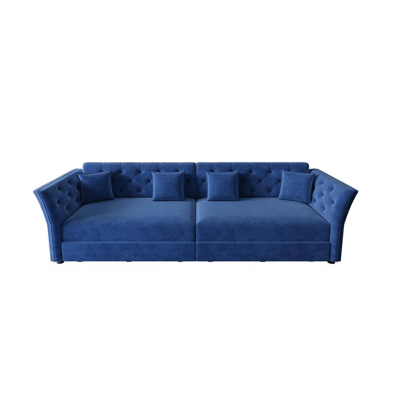 100" Oversize Pull Out Sofa Bed with Tufted Velvet Fabric - Convertible Sleeper Sofa for Living Room, Bedroom