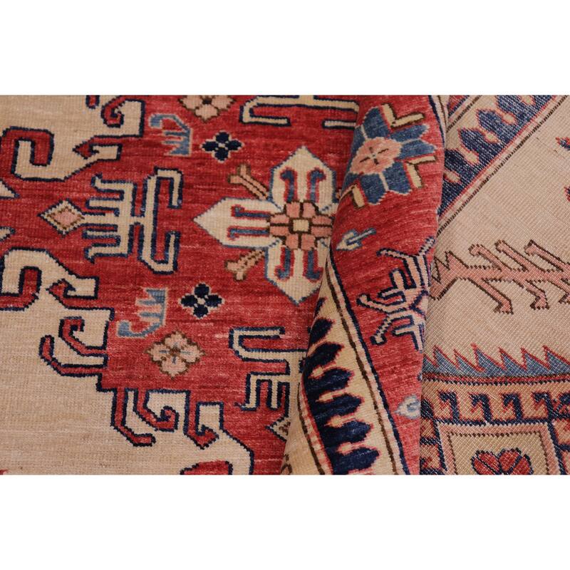 Rustic Super Kazak Dashiell Gold/Pink Hand Knotted Wool Rug - 5'4'' x 8'0''