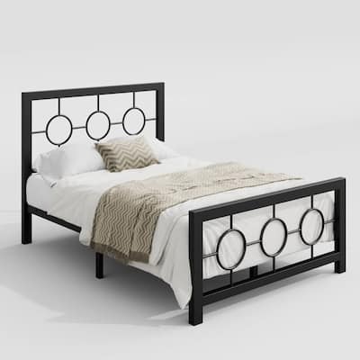 Twin Size Metal Platform Bed Frame with Headboard and Footboard Modern Art Deco Style No Box Spring Needed
