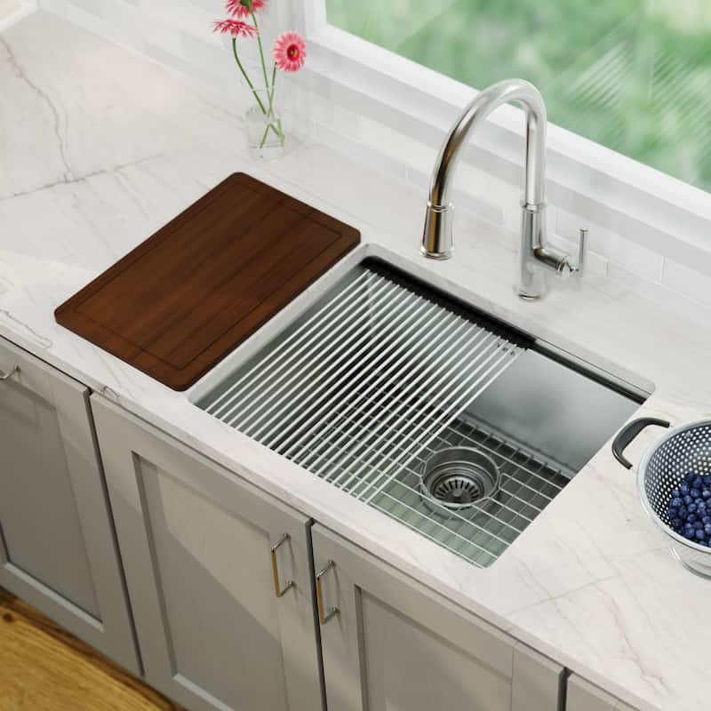 Karran Elite WS-32-PK1 Undermount 23" Single Bowl Stainless Steel Workstation Kitchen Sink