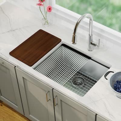 Karran Elite WS-32-PK1 Undermount 23" Single Bowl Stainless Steel Workstation Kitchen Sink