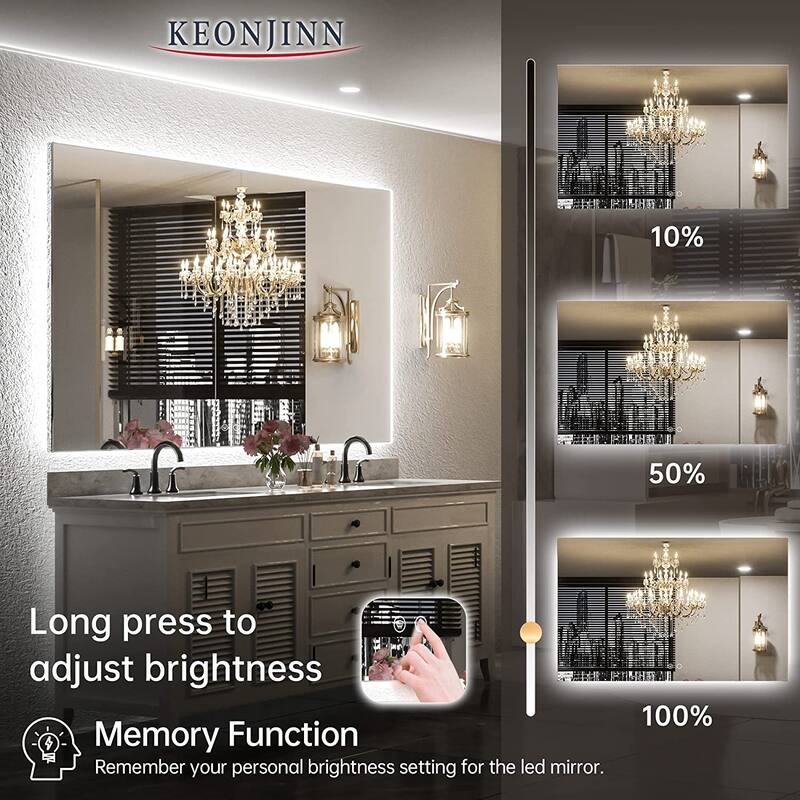 Keonjinn LED Backlit Bathroom Vanity Mirror Anti-Fog Dimmable Lighted CRI90 High Definition(Horizontally/Vertically)