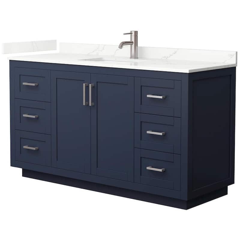 Wyndham Collection WCF292960S-QTZ-UNSMXX Miranda 60" Free Standing - Dark Blue / Giotto Quartz Top / Brushed Nickel