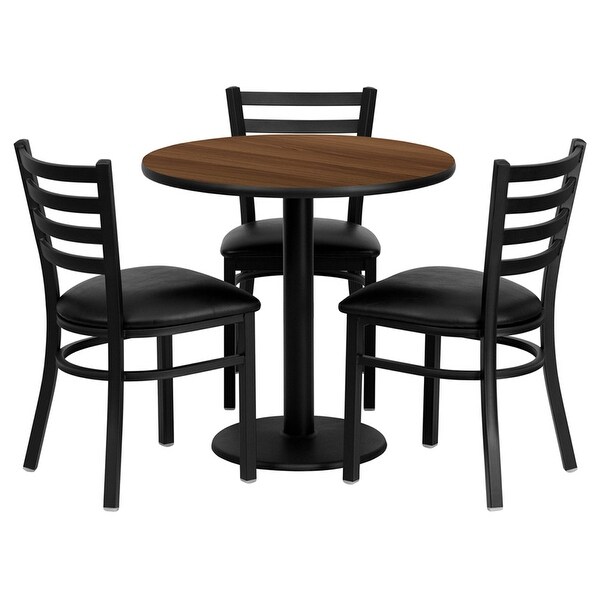 Dyersburg 4pcs Table Set Round 30 Walnut Laminate Black Vinyl Chair