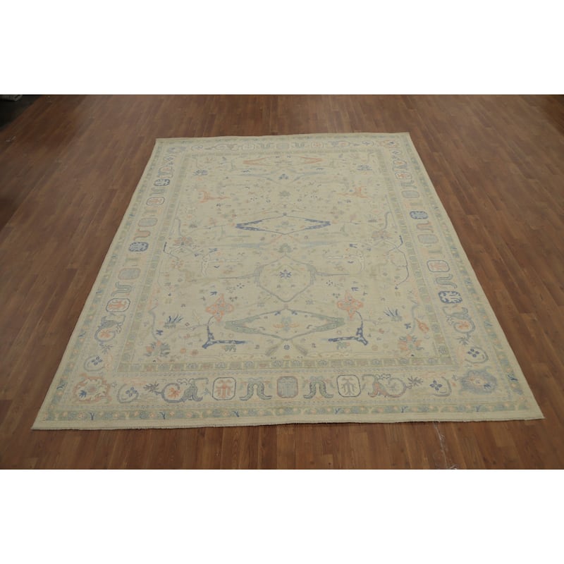 Hand Knotted Oriental 100% Wool Carpet Traditional All-Over Beige & Ivories Ziegler Area Rug - 9' 11'' X 8' 1''