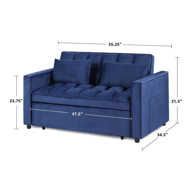 Modern 70" L 3-in-1 Multi-Functional Blue Sleeper Sofa with Iron Frame Pull-Out Loveseat