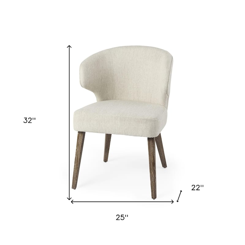HomeRoots Ivory and Brown Mid Century Wingback Dining Chair - 25" W x 32" H x 22" D