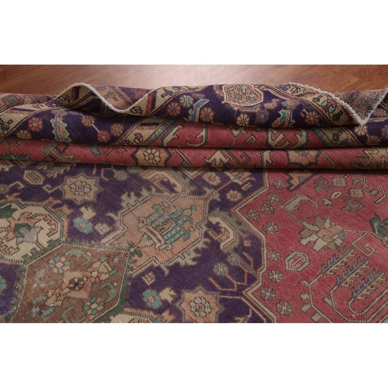 Pink Geometric Tabriz Persian Vintage Area Rug Handmade Wool Carpet - 9'0"x 12'8"