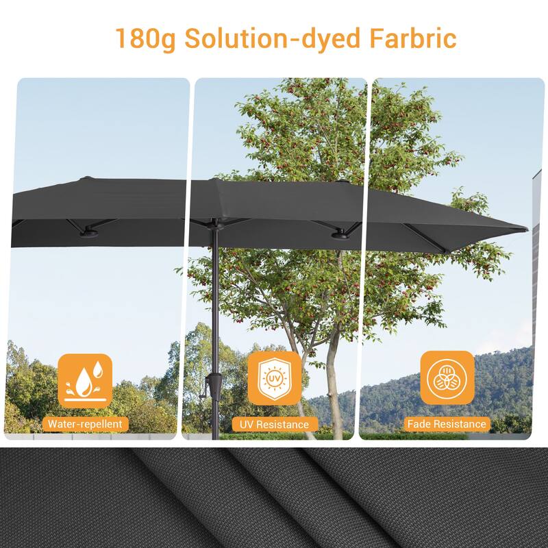 LIVOOSUN 10 x 6.5Ft Large Double-Sided Rectangular Outdoor Patio Market Umbrella with Crank, Gray