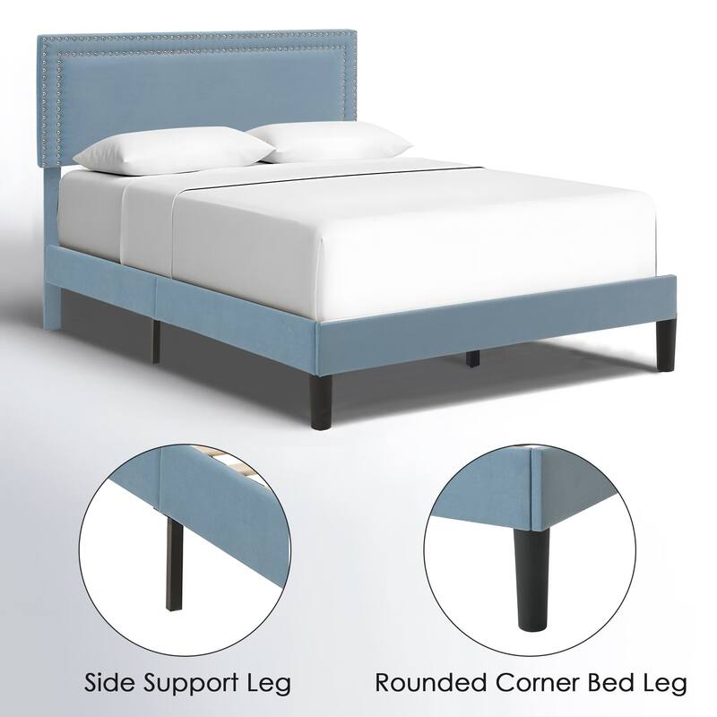 VECELO Upholstered Bed Frames with Height Adjustable Headboard