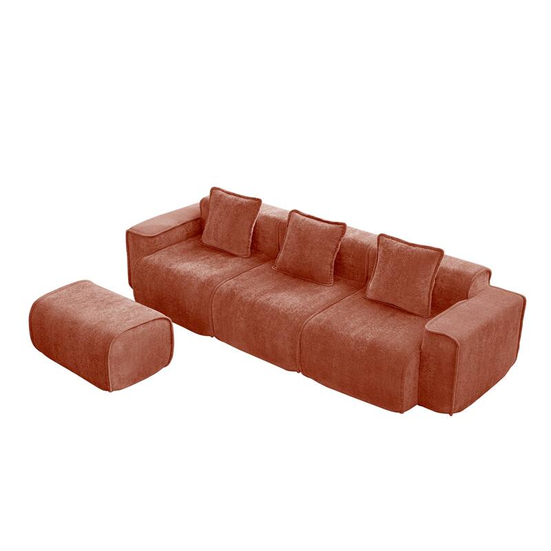 GDFStudio - Streamlined Velvet 3-Seater 108.66" L-Shaped Modular Boneless Sofa with Ottoman