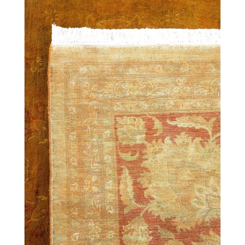 Overton Hand Knotted Wool Vintage Inspired Modern Contemporary Overdyed Brown Area Rug - 9' 2" x 12' 1"