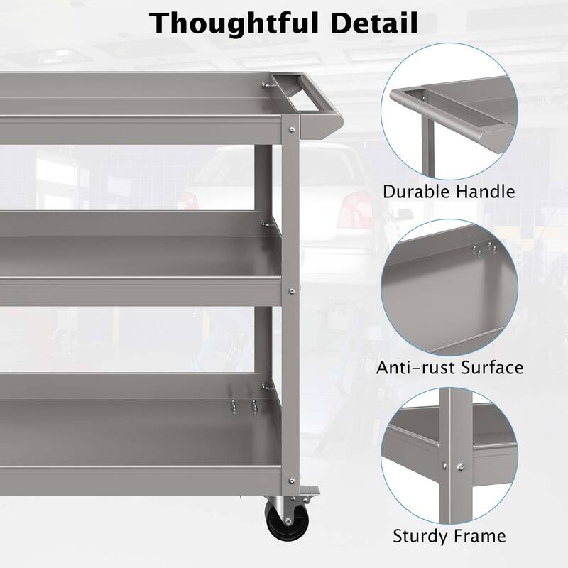 Costway 3-Tier Metal Utility Cart 400 lbs Storage Service Trolley Tool - See Details