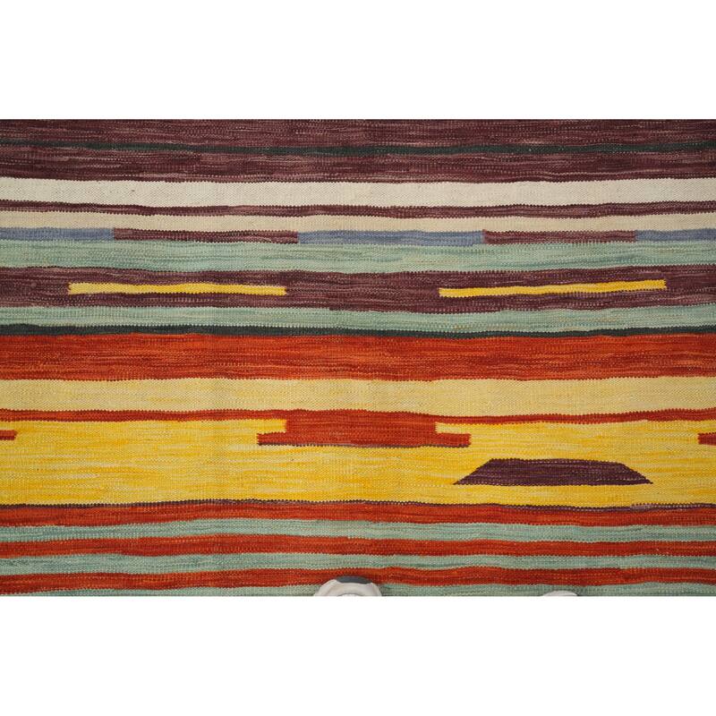 Hand Woven Oriental 100% Wool Carpet Southwestern Tribal Multi-Colored Kilim Area Rug - 6' 6'' X 5' 0''