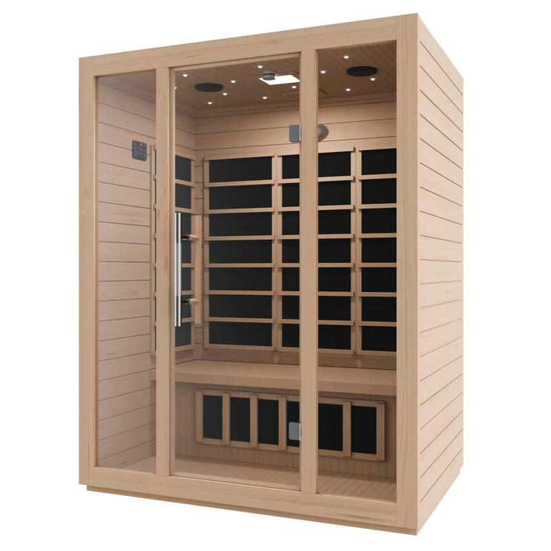 SteamSpa 3-Person 2.2KW Carbon FAR Infrared Hemlock Wooden Indoor Home Sauna Room with LED Touch Control Panel