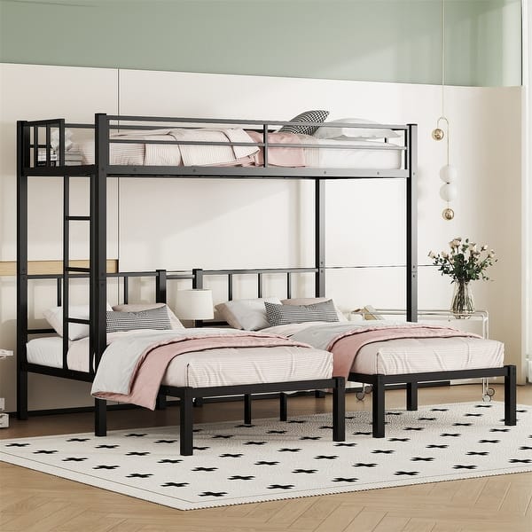 slide 2 of 13, Twin XL over Twin & Twin Bunk Bed Metal Triple Bunk Bed Black