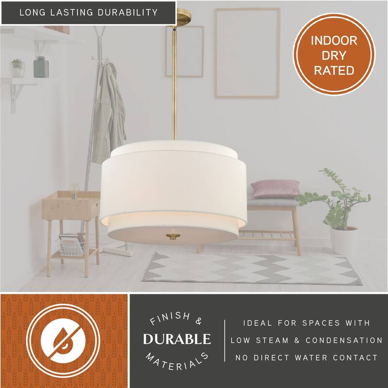 Burnaby 4 Light Mid-Century Modern Drum Pendant White Linen - 20.5-in W x 15.75-in H x 20.5-in D
