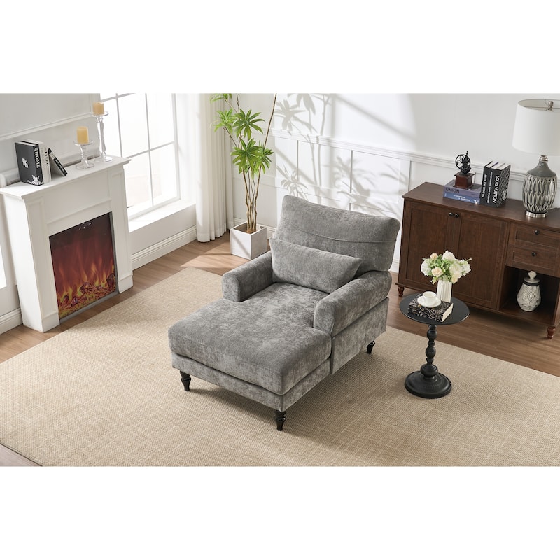 GDFStudio - Marcelline Chaise Lounge Recliner with Solid Wood Frame and Cushion