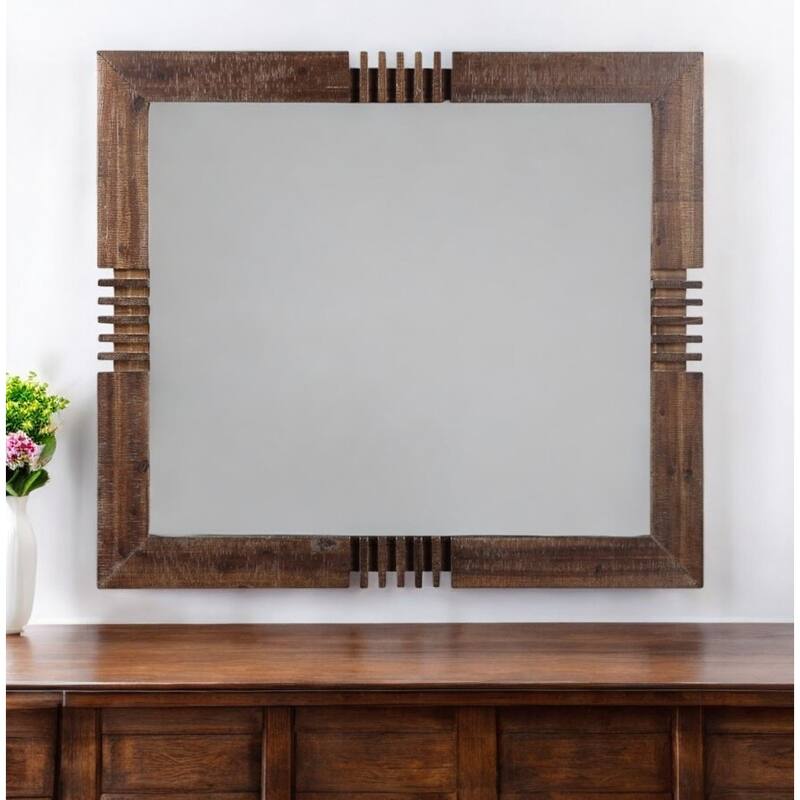 Reclaimed Oak Finish Rectangular Mirror - Brown - Brown