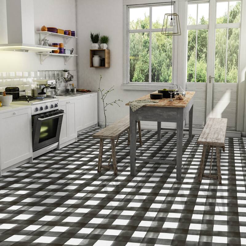 Retro 12x12 Peel & Stick Floor Tile Watercolor Check 20 Tiles/20 sq ft