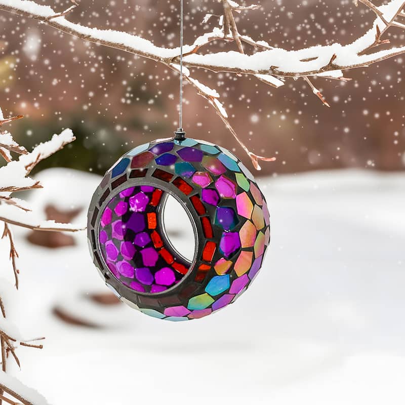 Sunnydaze Mosaic Fly-Through Hanging Bird Feeder - 6" - Iridescent Purple