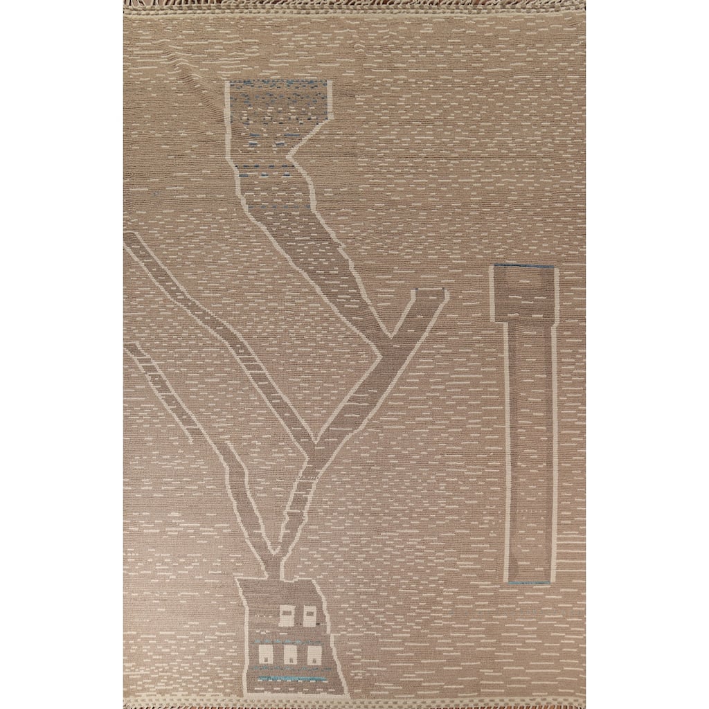 Earth Tone Moroccan Oriental Large Area Rug Handmade Brown Wool Carpet - 10'3"x 14'5"