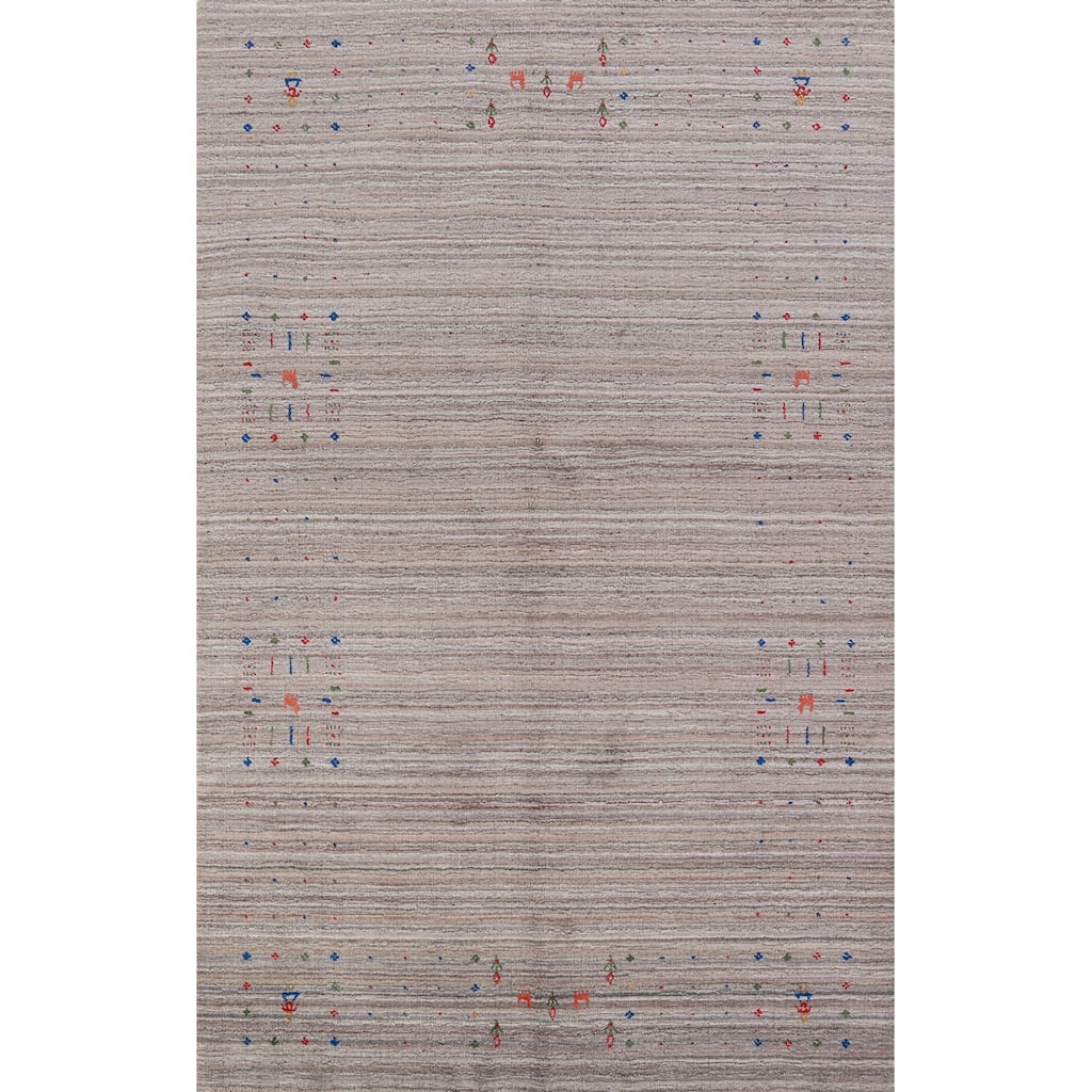 Striped Gabbeh Oriental Area Rug Hand-Knotted Wool Carpet - 4'11"x 8'0"