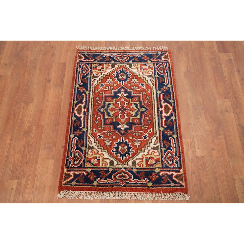 Hand Knotted Oriental 100% Wool Carpet Traditional Medallion Oranges & Rust Heriz (serapi) Area Rug - 3' 0'' X 2' 0''