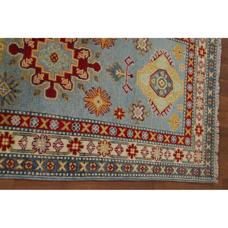 Light Blue Kazak Runner Rug Handmade Traditional Wool Carpet - 2'9" x 9'9"