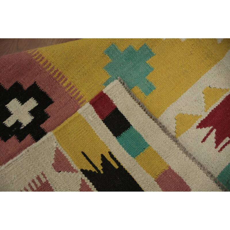 Hand Woven Oriental 100% Wool Carpet Southwestern Tribal Multi-Colored Kilim Area Rug - 6' 8'' X 3' 7''
