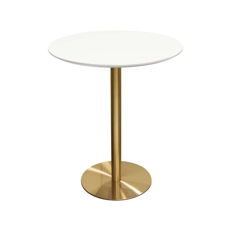 Rely Bar Height Table, 36 Inch Round White Lacquer Top, Gold Base