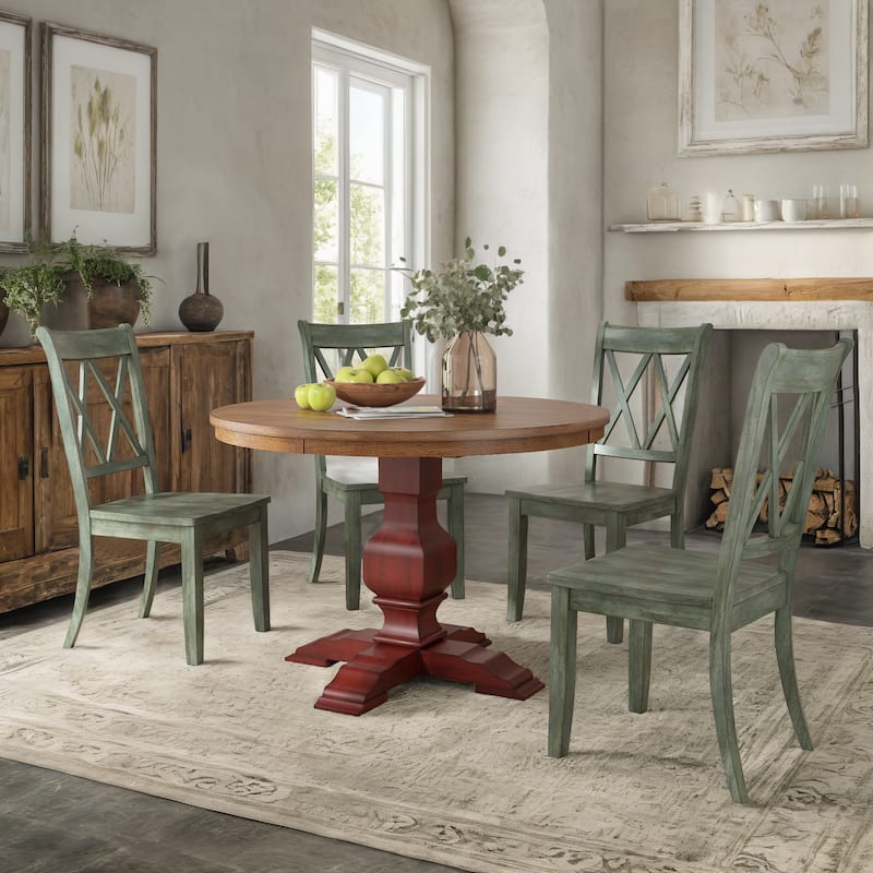 Ronda 45" Round Solid Wood Top Dining Set with X-Back Chairs