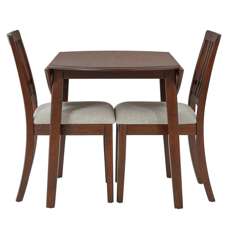 3-Piece Round Dining Table Set for 2 People, 1 Folding Wood Dining Table + 2 Upholstered Chairs, for Small Apartments