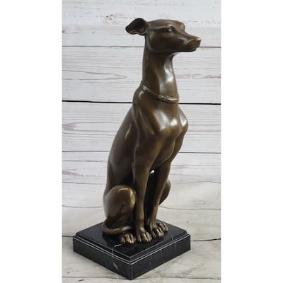 Greyhound Guardian Imitative Dog Bronze Metal Statue Sculpture Signed On Marble Base